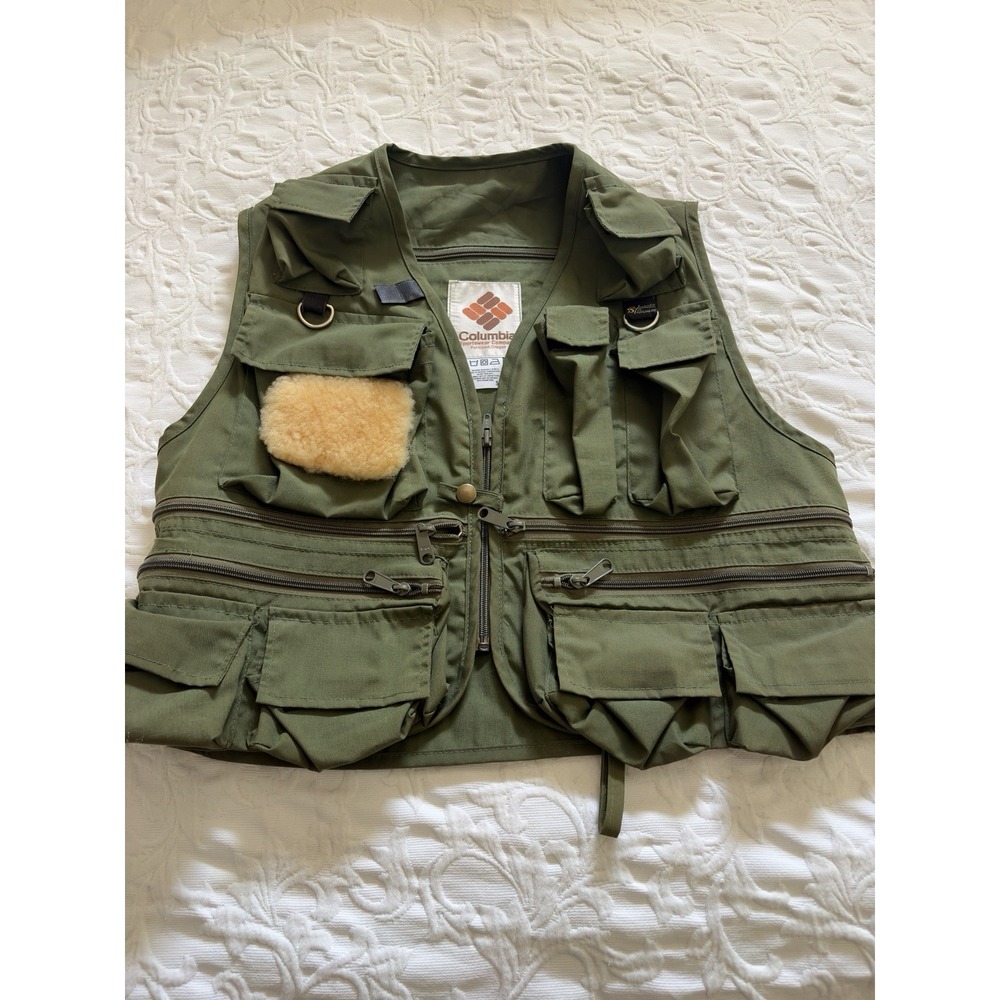 Vtg Columbia Sportswear Fly Fishing Vest Men Unisex S Green Multi-Pocket EUC